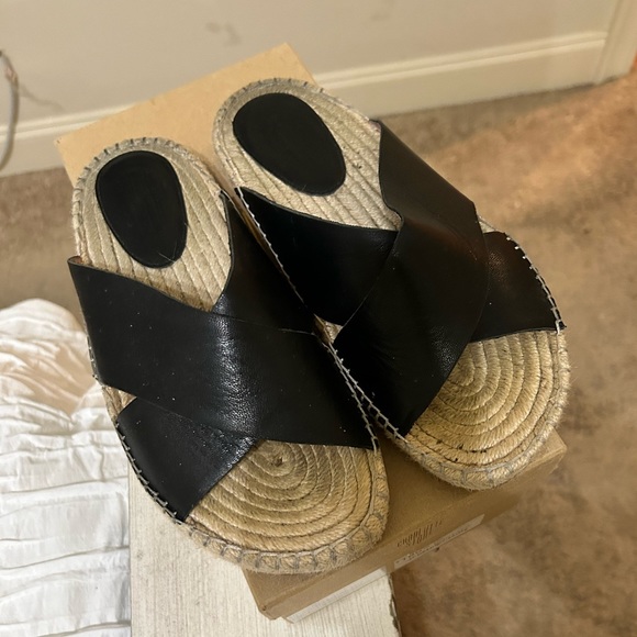 Charlotte Stone Espadrille Leather Slides - Black size 9 - Picture 2 of 3